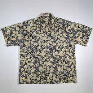 Vintage Via Veneto Hawaiian Shirt Men's Size XL Cotton 90s Blue Green Button Up